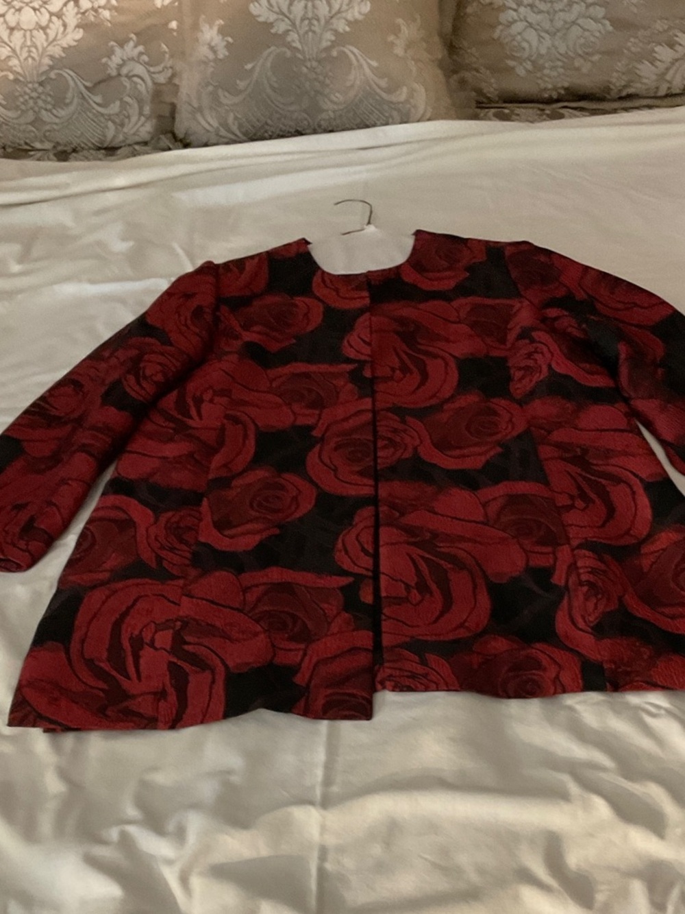 Coldwater Creek Red and Black Rose-Print Blazer